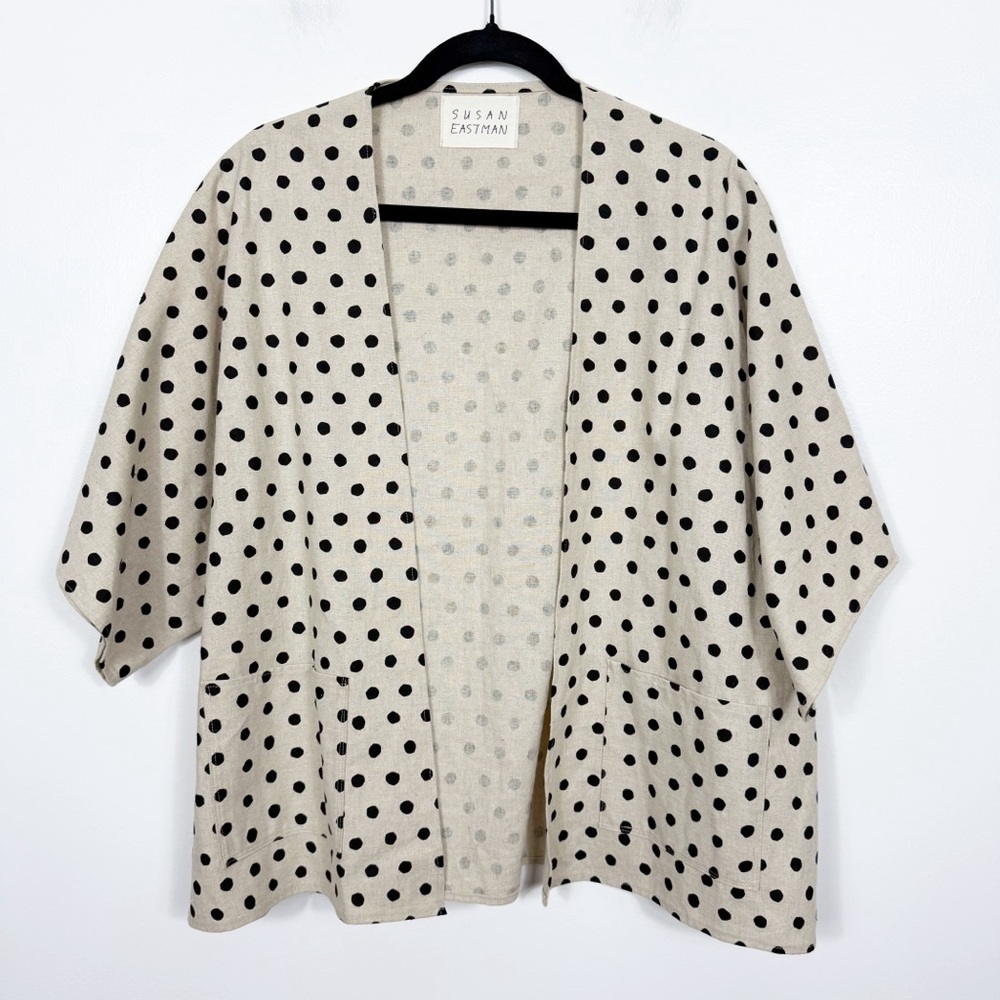 Susan Eastman Polka Dot Lagenlook Open Front Cardigan Coat One Size